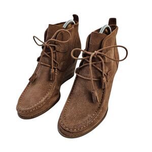 Lucky Brand Yaney Womens 9.5 Tan Suede Lace Up Wedge Ankle Chukka Boots Western